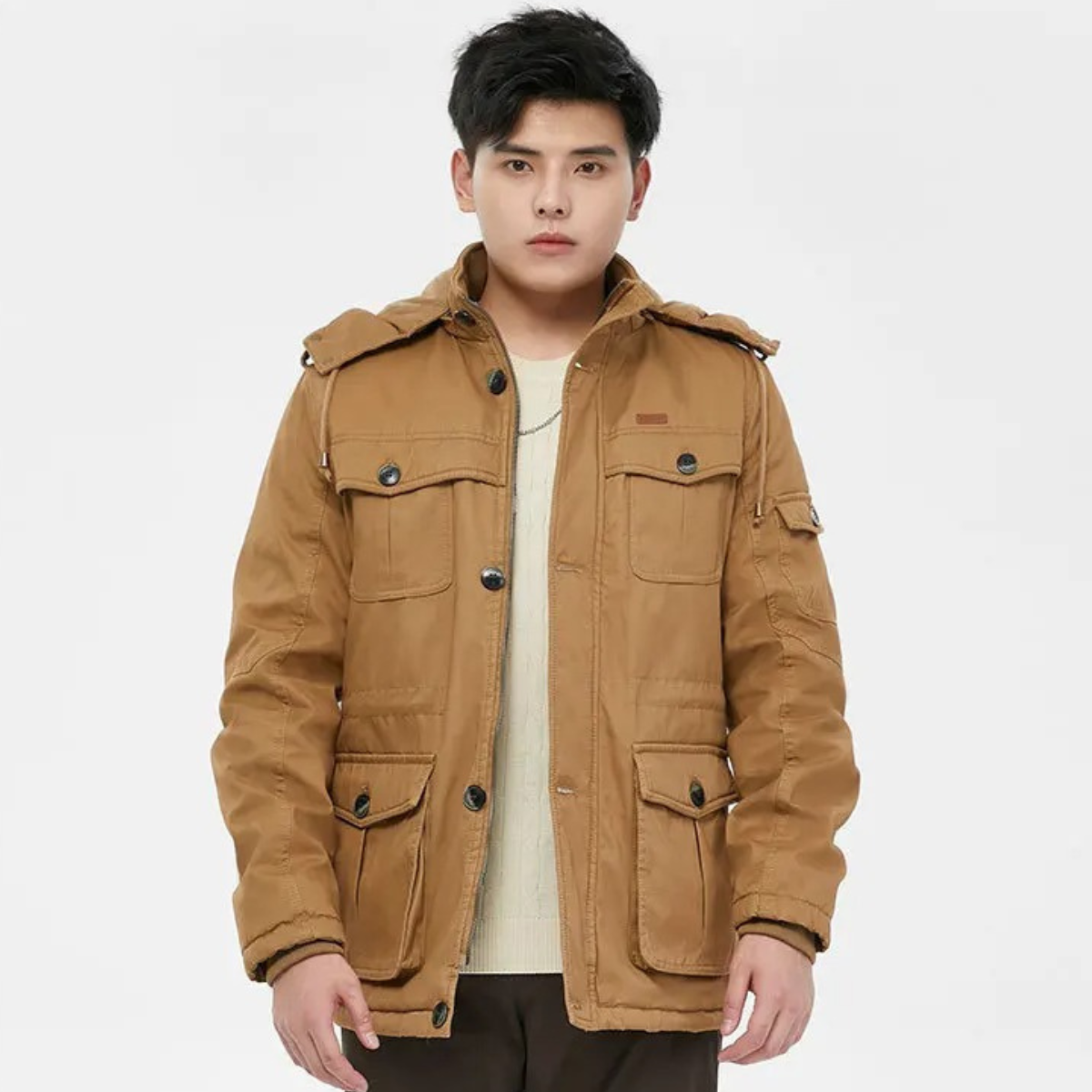 Cole | Men's Puffer Jacket Khaki Hooded Fleece Lined