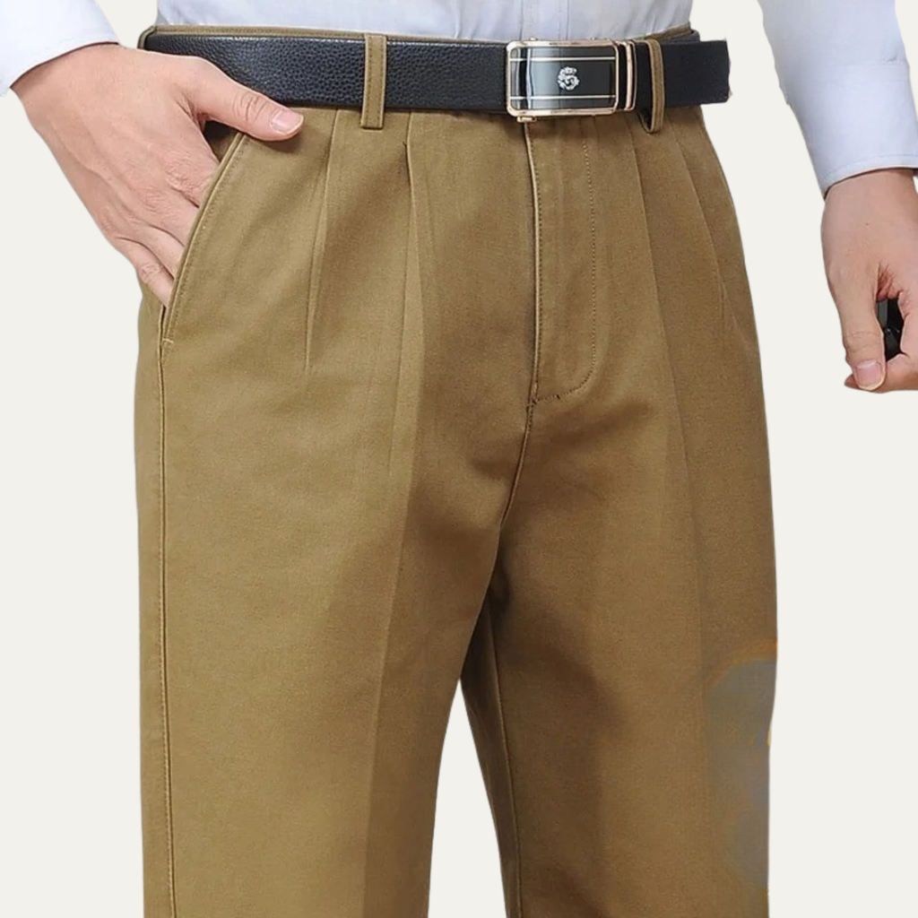 Dama Washington Jasper men's pleated dress pants khaki cotton - front view
