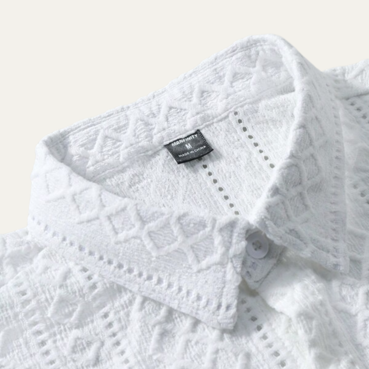 Axel | Men's White Button Up Shirt Textured Cable Knit Short Sleeve
