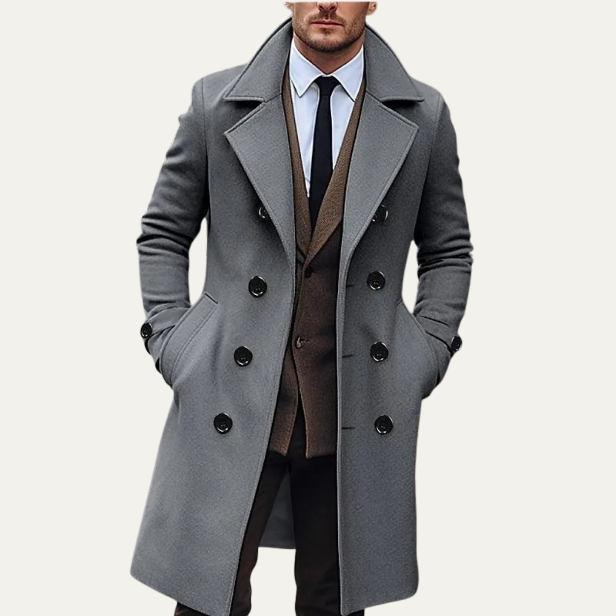 Casen | Men's Double Breasted Wool Coat Camel Long