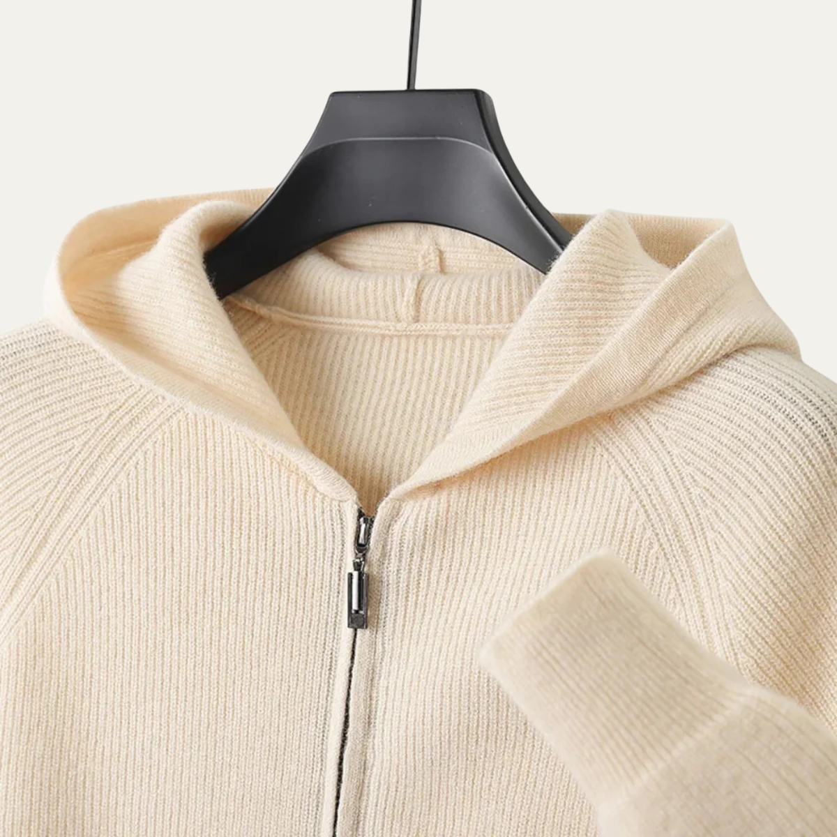 Sage | Men's Zip Up Hoodie Cream Ribbed Knit