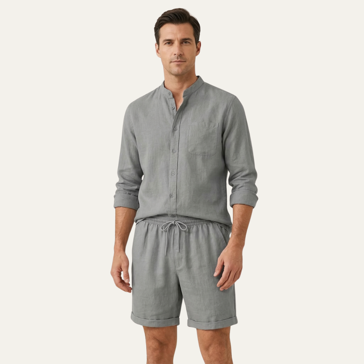 Ash | Men's Relaxed Linen Shorts Olive Green Elastic Waist