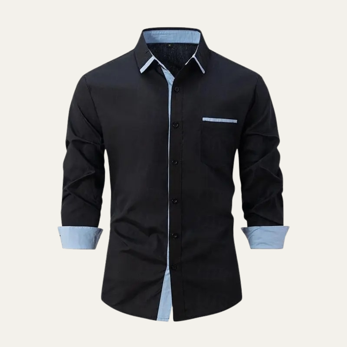 Kael | Men's Casual Button Up Shirt White Black Contrast Trim