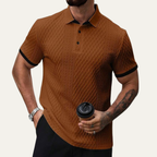 Dama Washington Beau men's textured polo shirt brown contrast trim - view 5