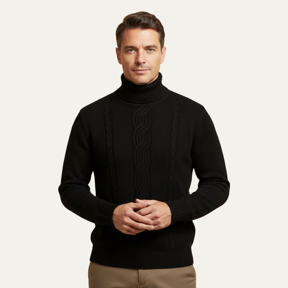 Bram | Men's Cable Knit Turtleneck Sweater Black