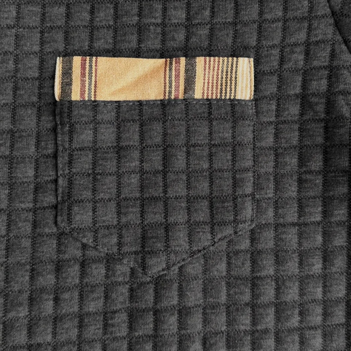 Beau | Men's Waffle Knit Polo Sweater Gray Plaid Collar
