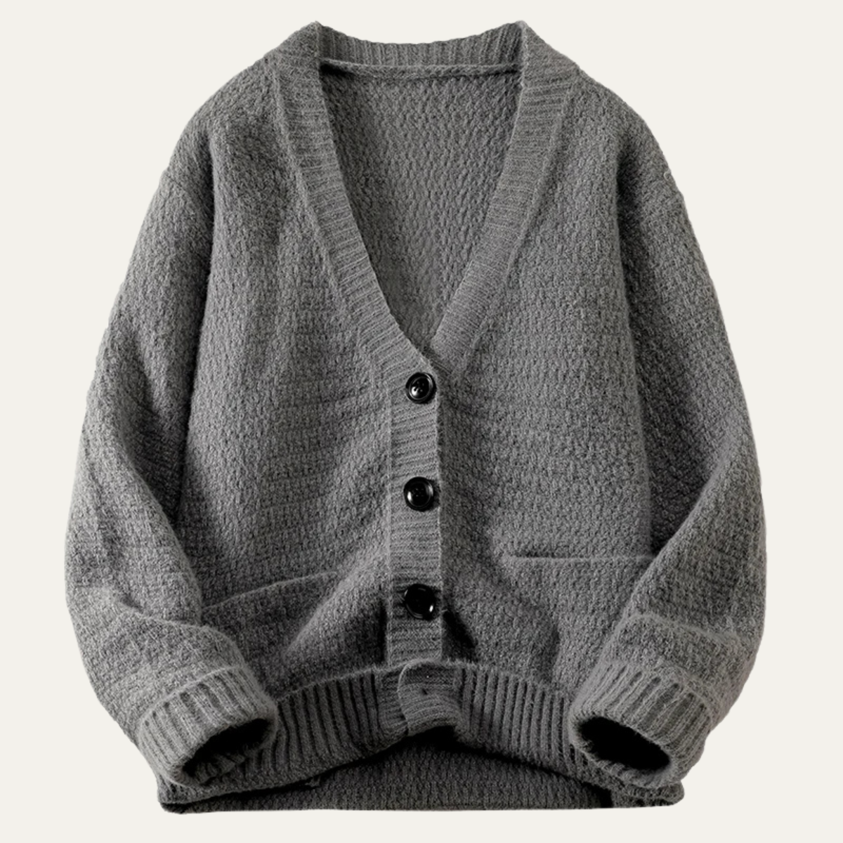 Beau | Men's Oversized Cable Knit Cardigan Gray V Neck