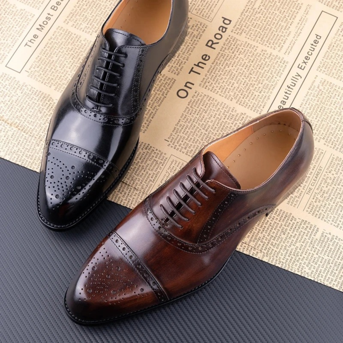 Luca | Men's Brown Leather Oxford Brogue Dress Shoes