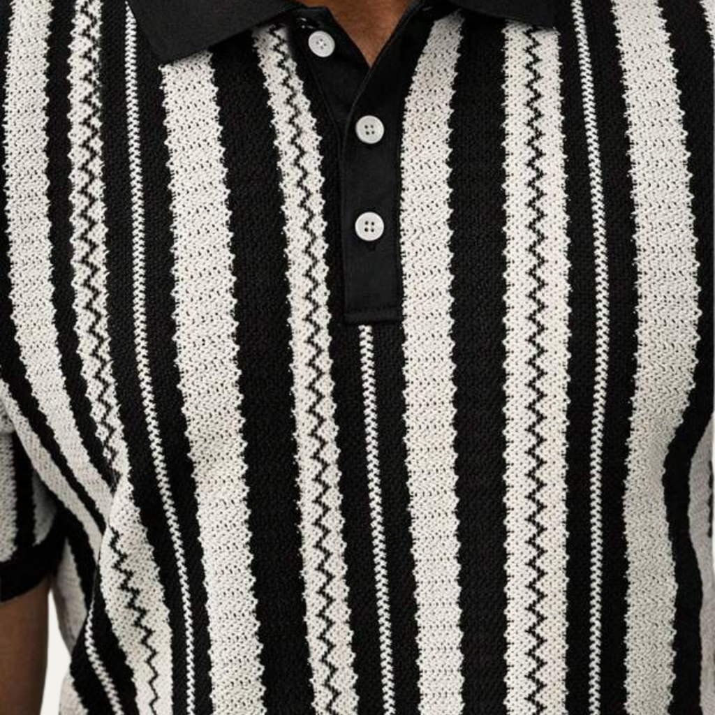 Dama Washington Bram men's striped knit polo shirt black cream - view 4