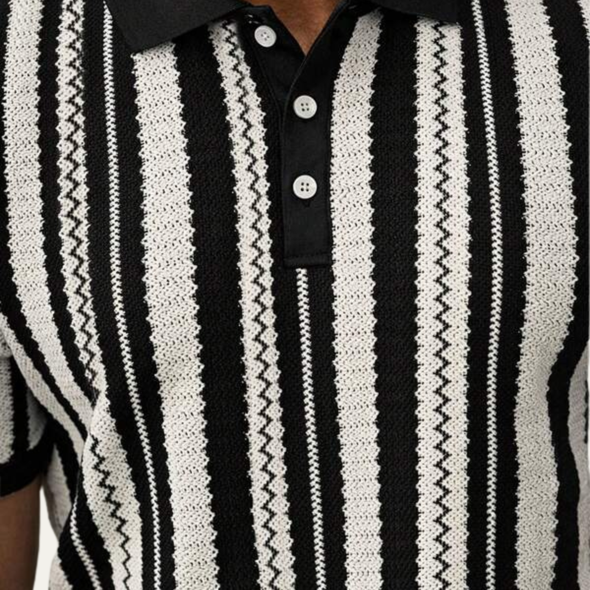 Bram | Men's Striped Knit Polo Shirt Black Cream