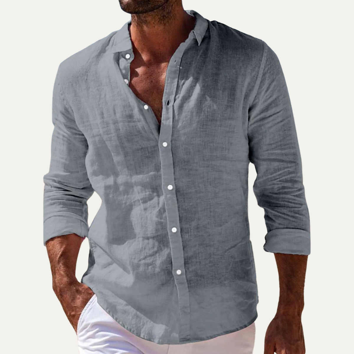 Nash | Men's Linen Button Up Shirt Rose Pink Long Sleeve