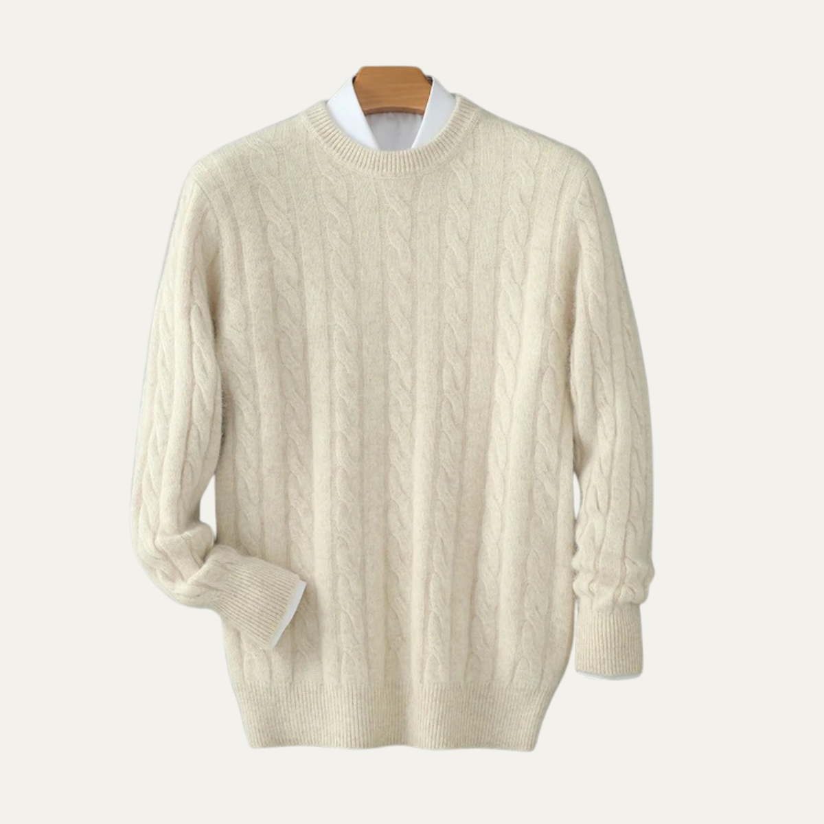 Bram | Men's Cable Knit Sweater Green Crew Neck