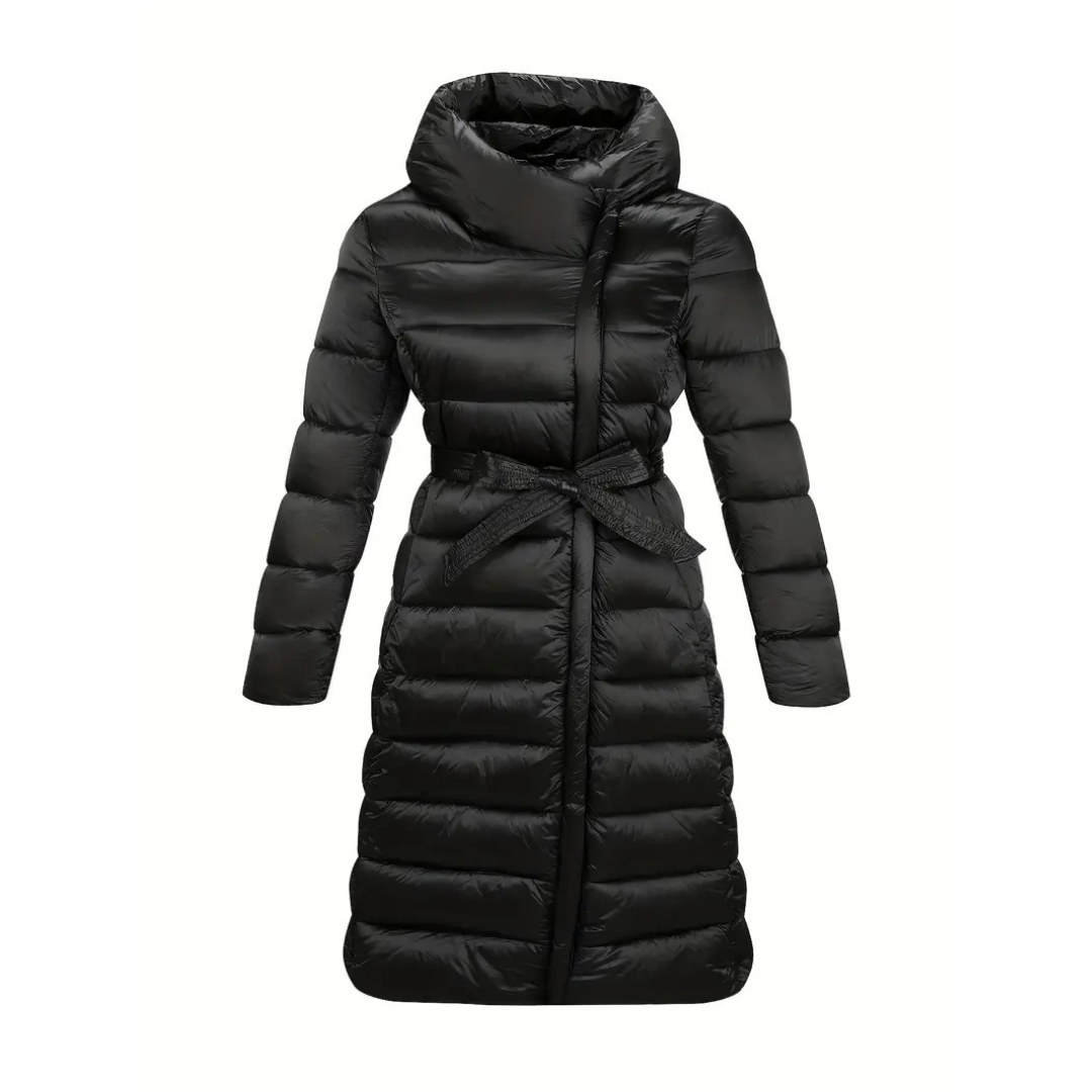 Dama Washington Mia women's long puffer coat black belted - front view