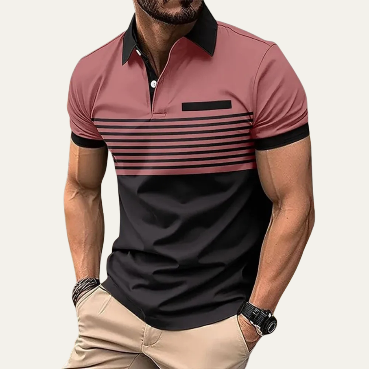 Jude | Men's Striped Polo Shirt Orange Black Colorblock