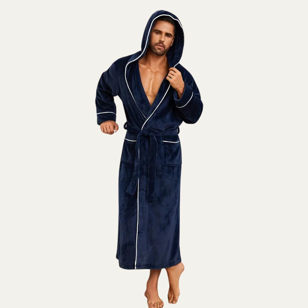 Jude | Men's Hooded Fleece Robe Black Long Bathrobe