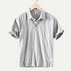 Dama Washington Callum men's linen polo shirt gray short sleeve - front view