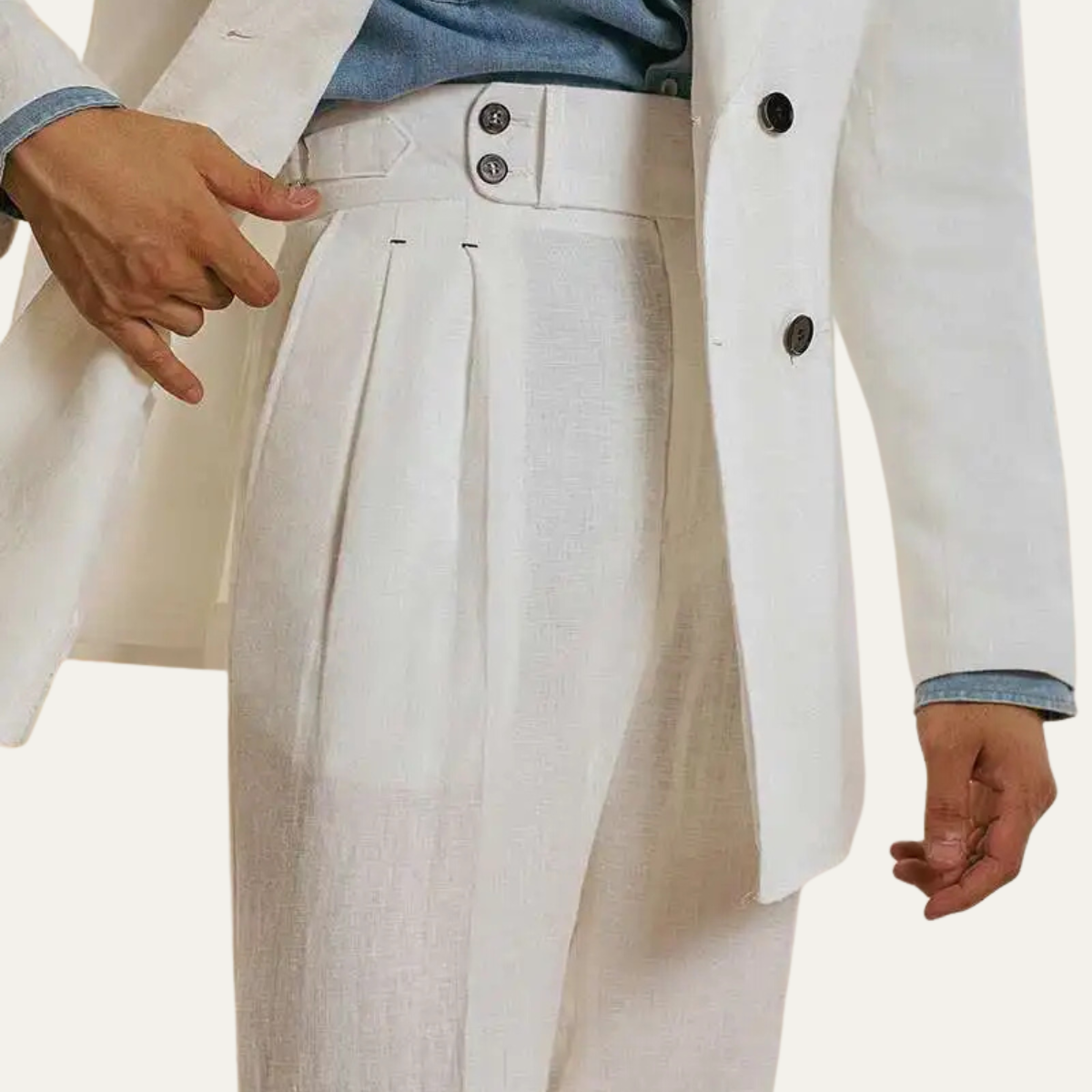 Ezra | Men's Pleated Linen Pants Cream