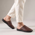 Dama Washington Voss men's leather house shoes brown slip on clog - on foot detail