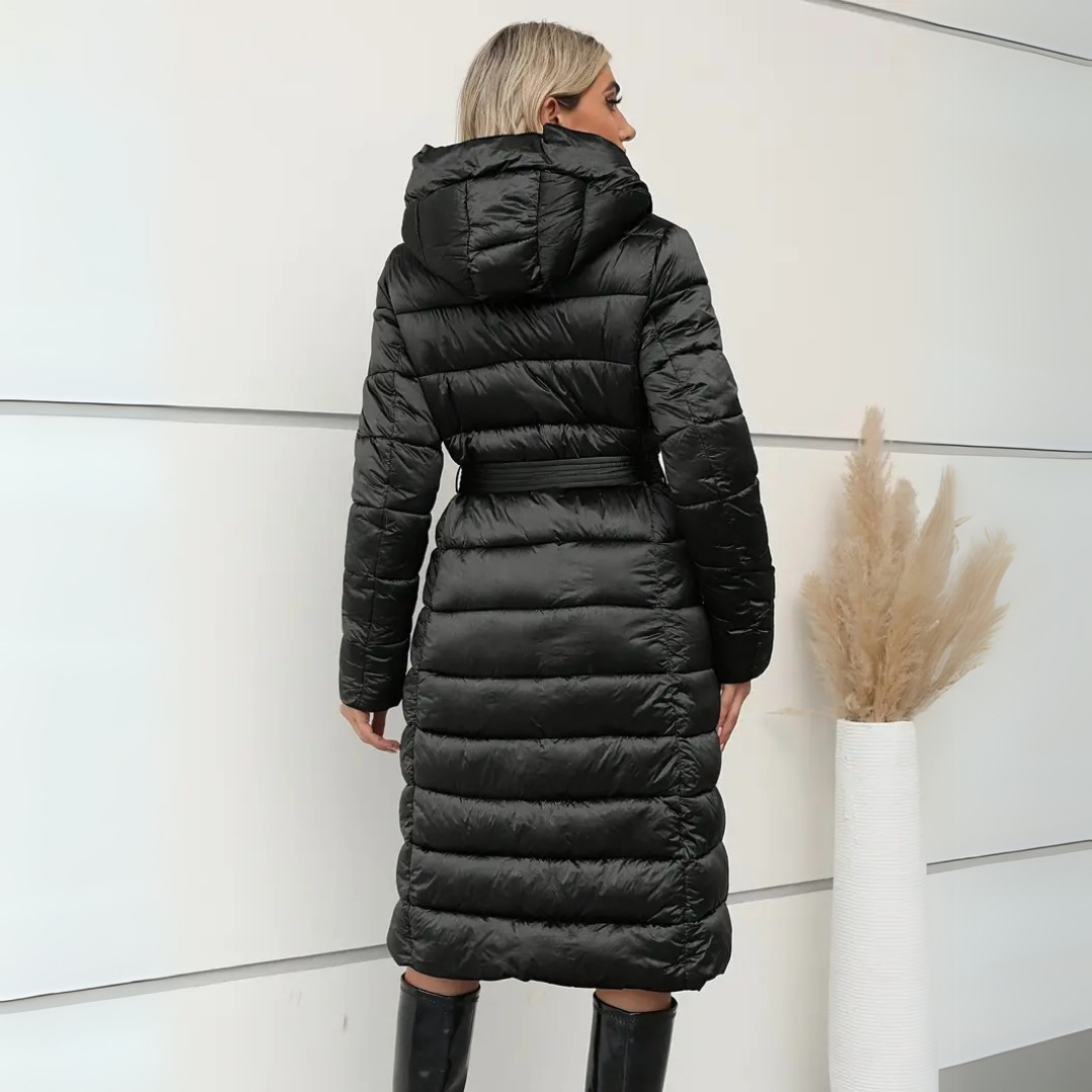 Mia | Women's Long Puffer Coat Black Belted