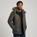 Dama Washington Bram men's puffer jacket charcoal fur hooded winter coat - model front view