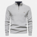 Dama Washington Callum men's quarter zip sweater gray ribbed knit - front view