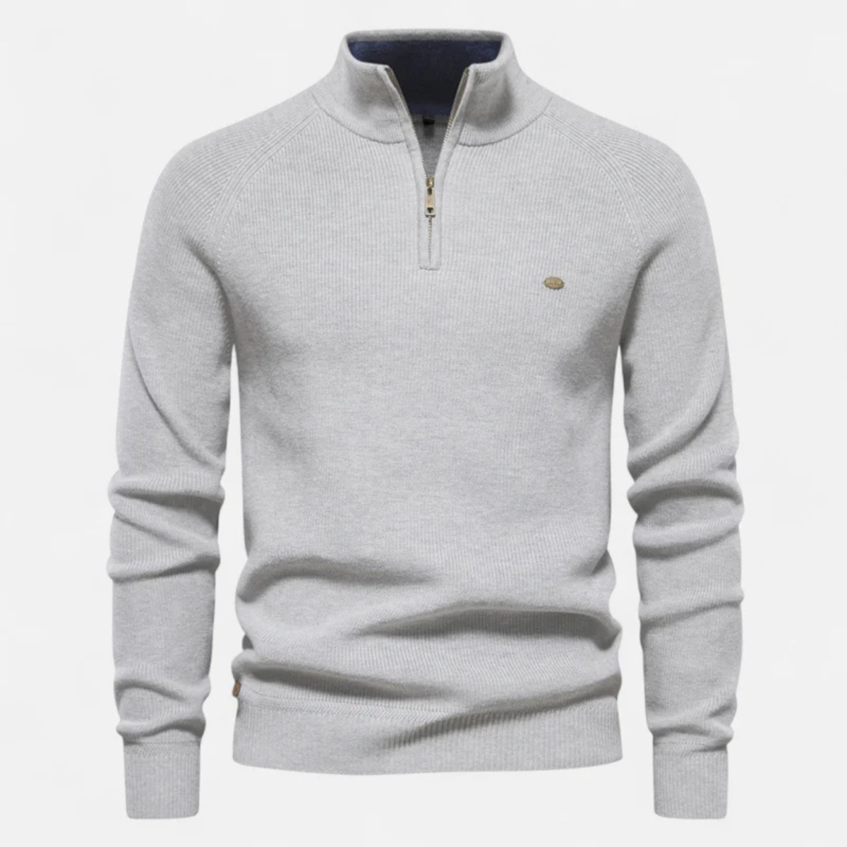 Callum | Men's Quarter Zip Sweater Gray Ribbed Knit