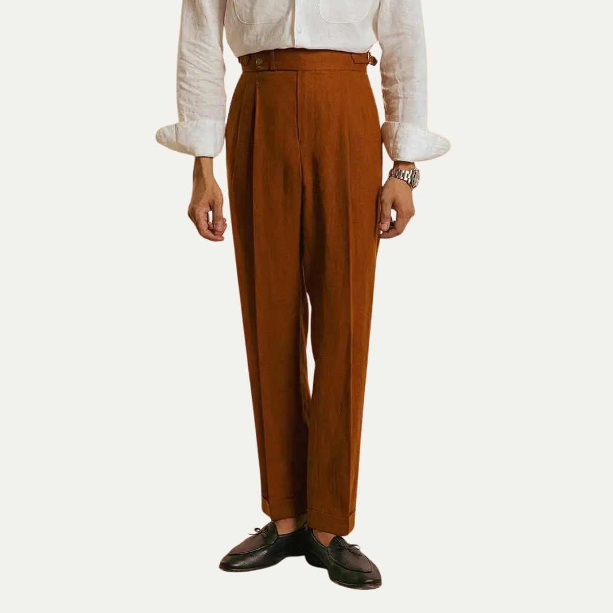 Ezra | Men's Pleated Linen Pants Cream