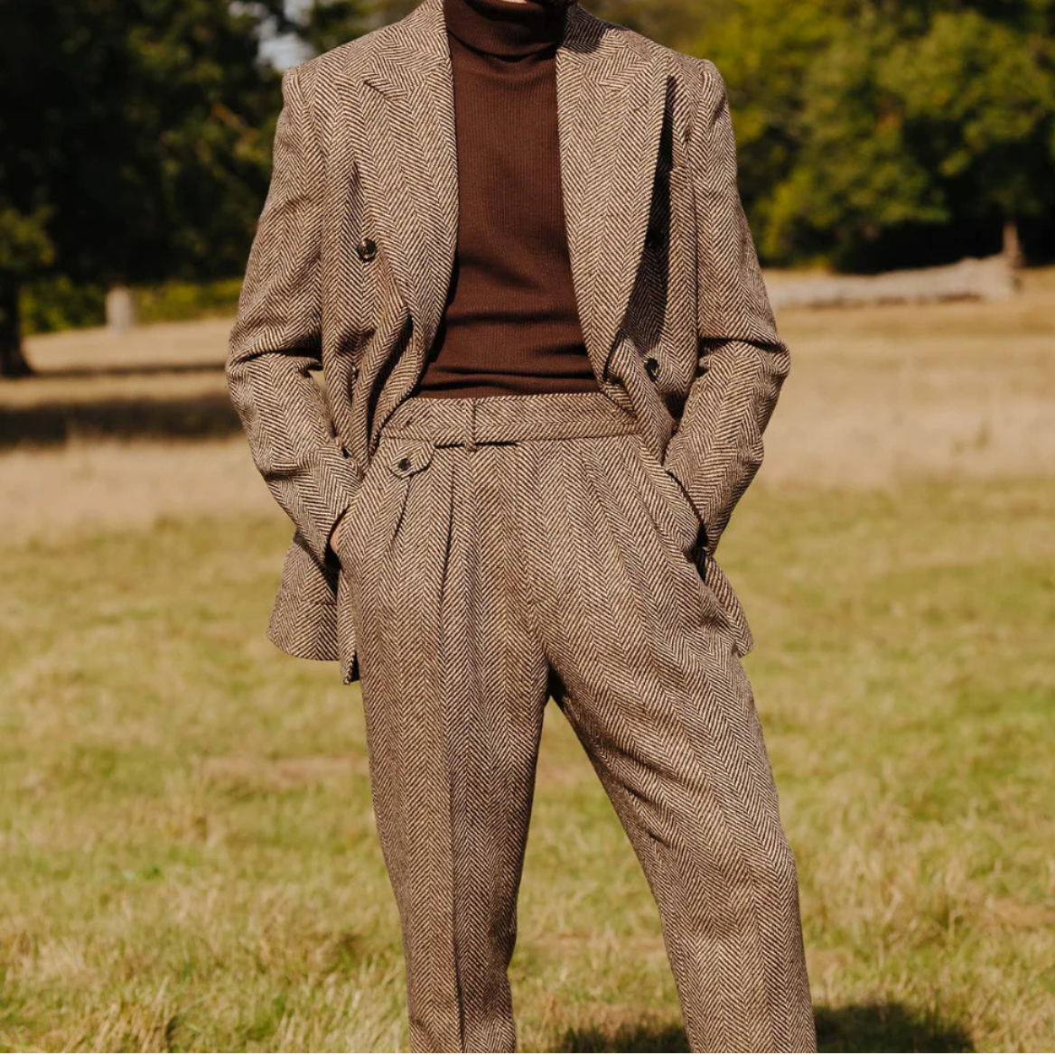 Jasper | Men's Herringbone Tweed Suit Beige Double Breasted