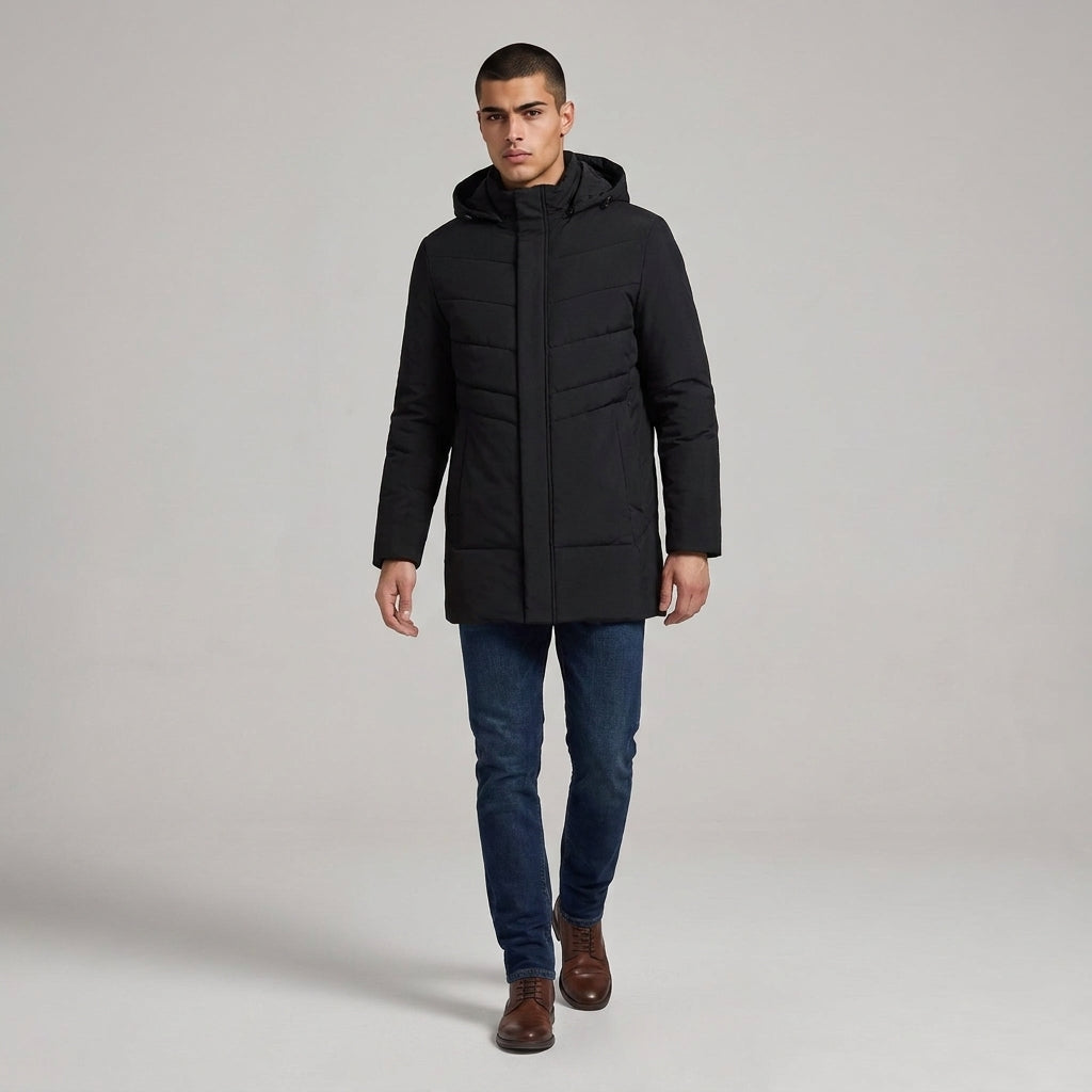 Dama Washington Jasper long quilted puffer jacket Black - full outfit model view