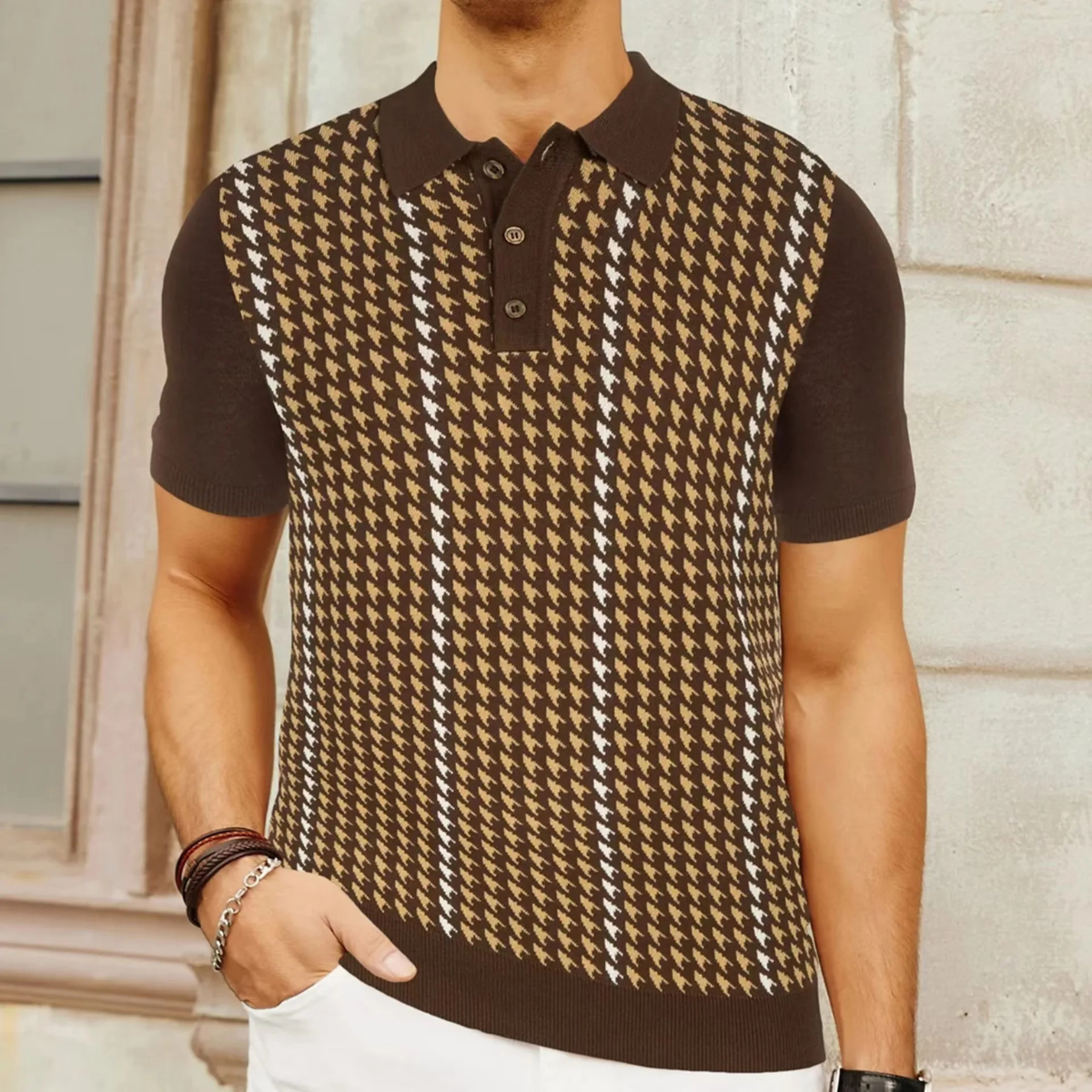 Axel | Men's Houndstooth Polo Shirt Black White