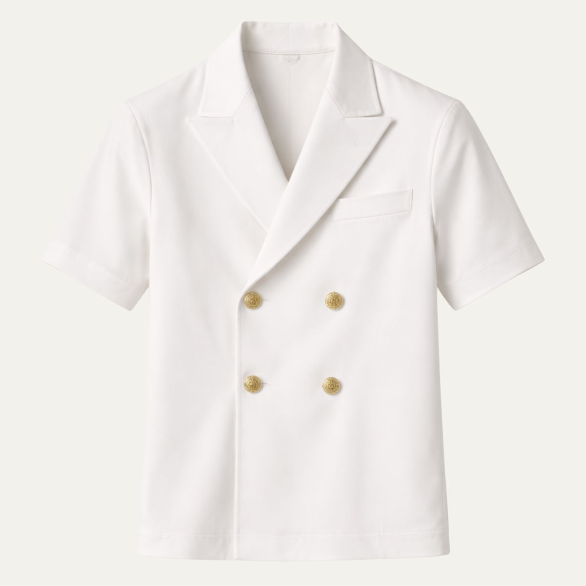 Rhys | Men's Double Breasted Camp Collar Shirt White Short Sleeve
