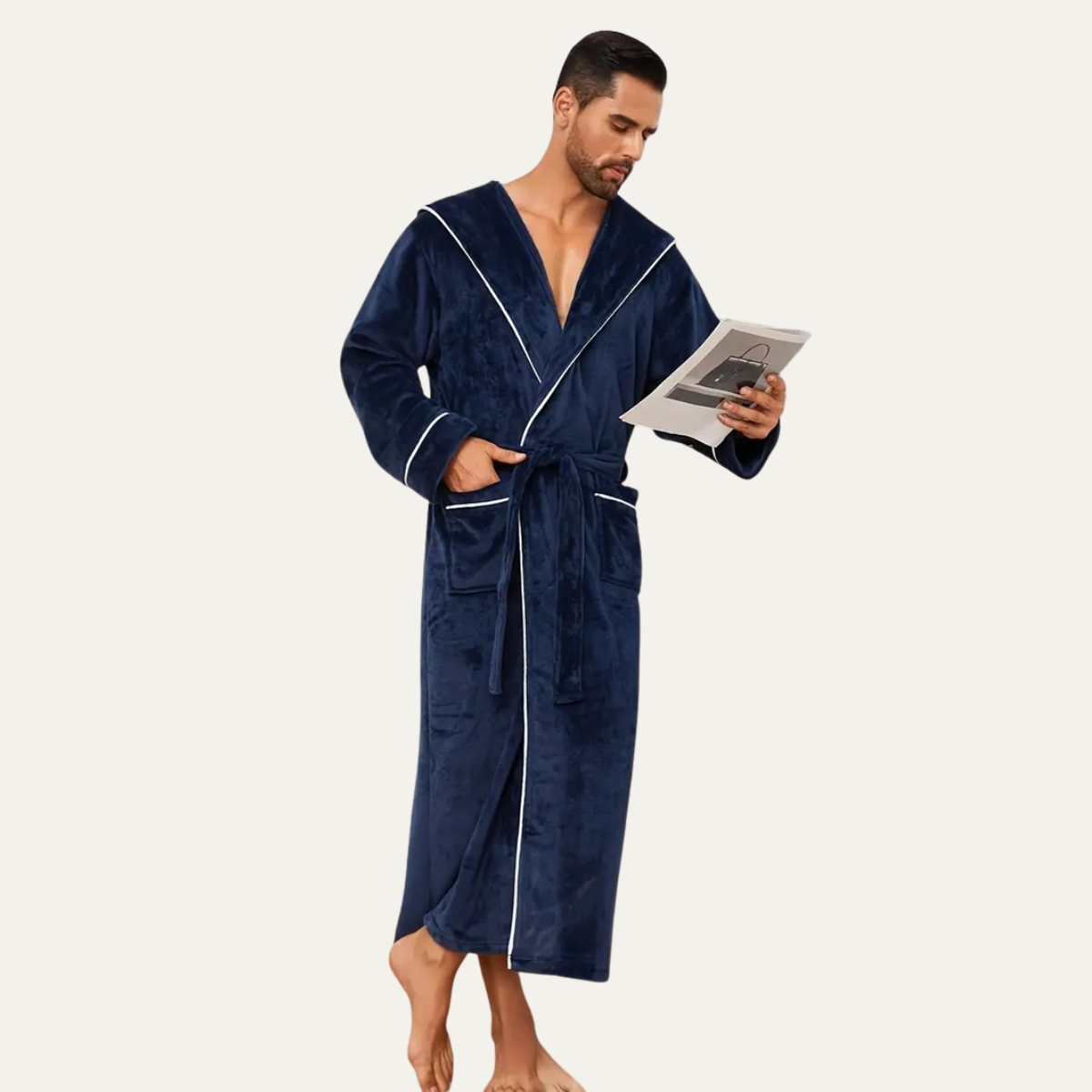 Jude | Men's Hooded Fleece Robe Black Long Bathrobe