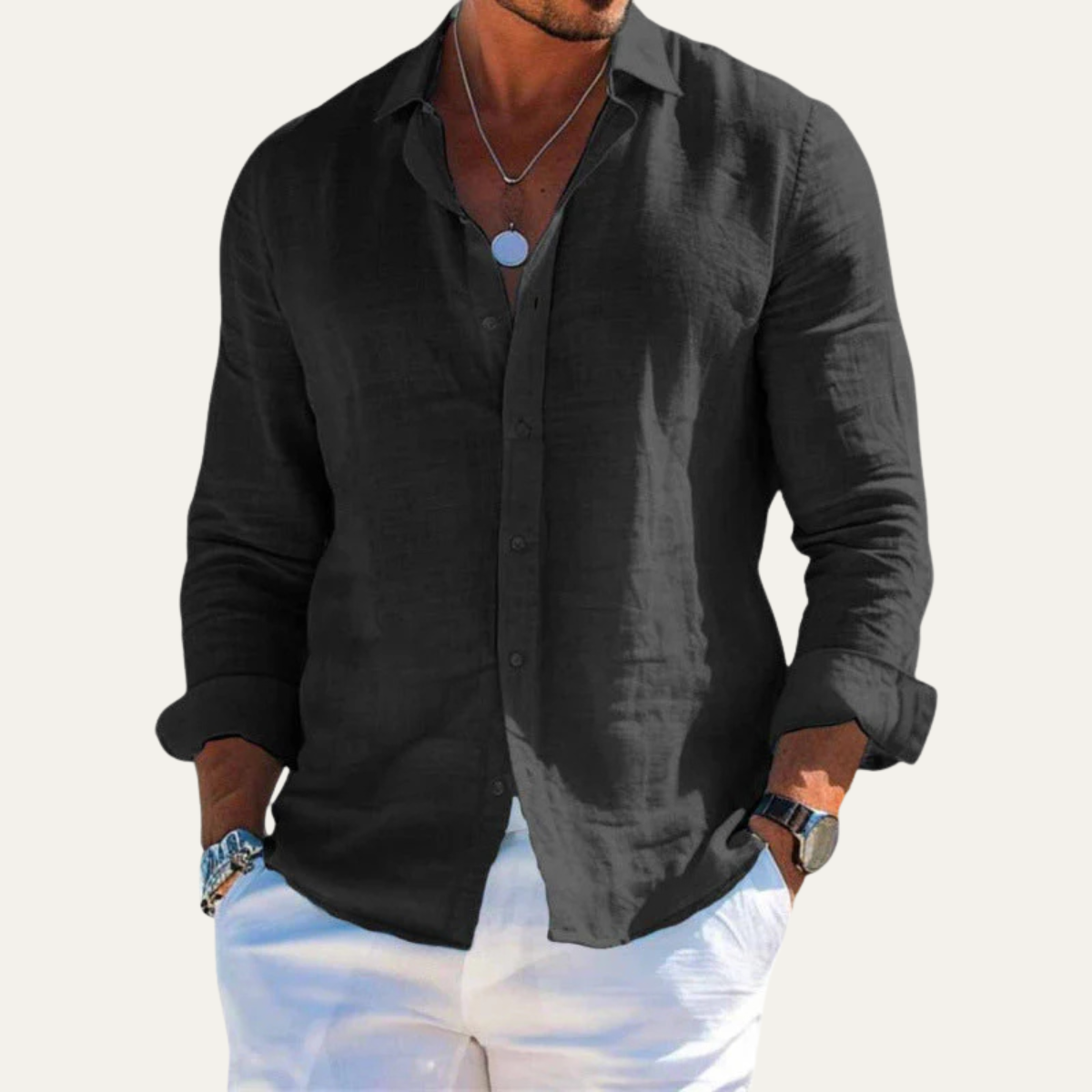 Axel | Men's Linen Shirt Light Blue Long Sleeve Casual Button Up