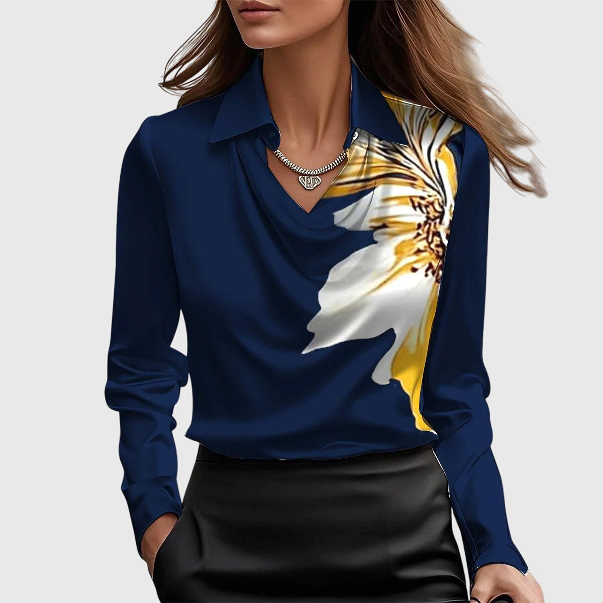 Cora | Women's Satin Blouse Cream Cowl Neck Long Sleeve