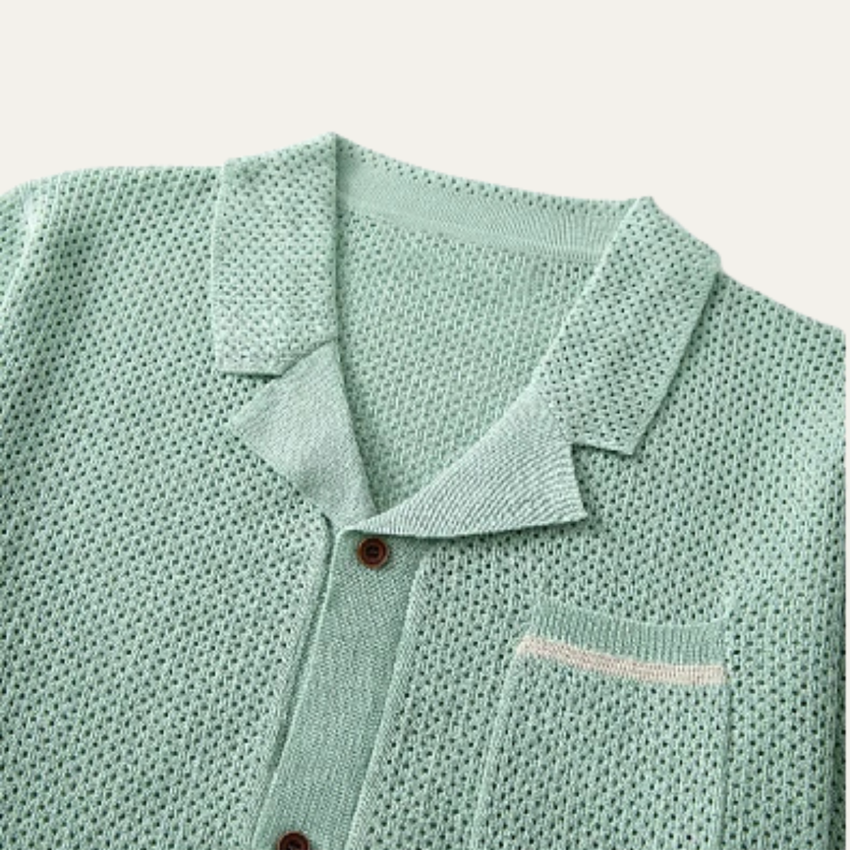 Kai | Men's Knit Button Up Shirt Light Green Short Sleeve