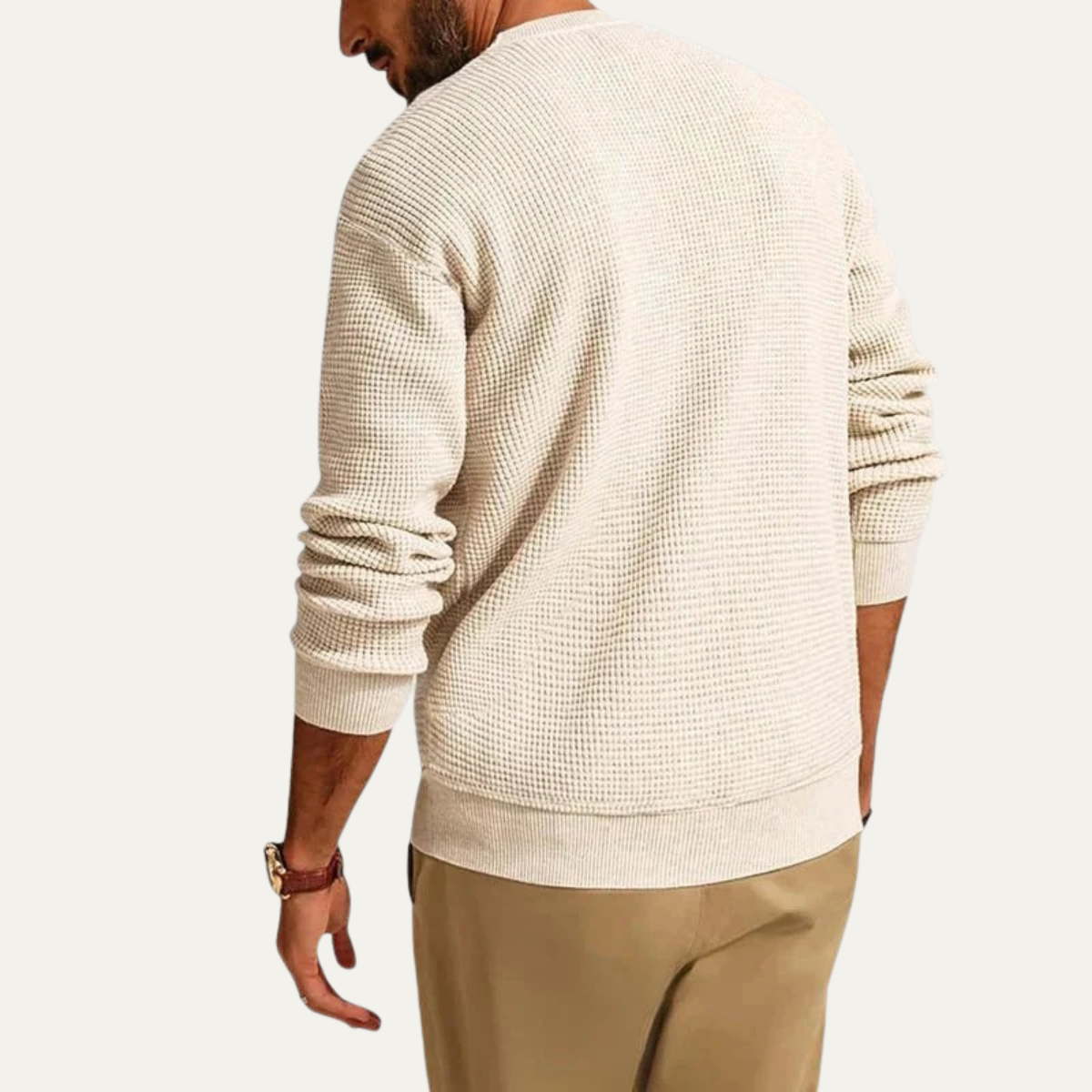 Bram | Men's Crew Neck Sweater Cream Textured Knit