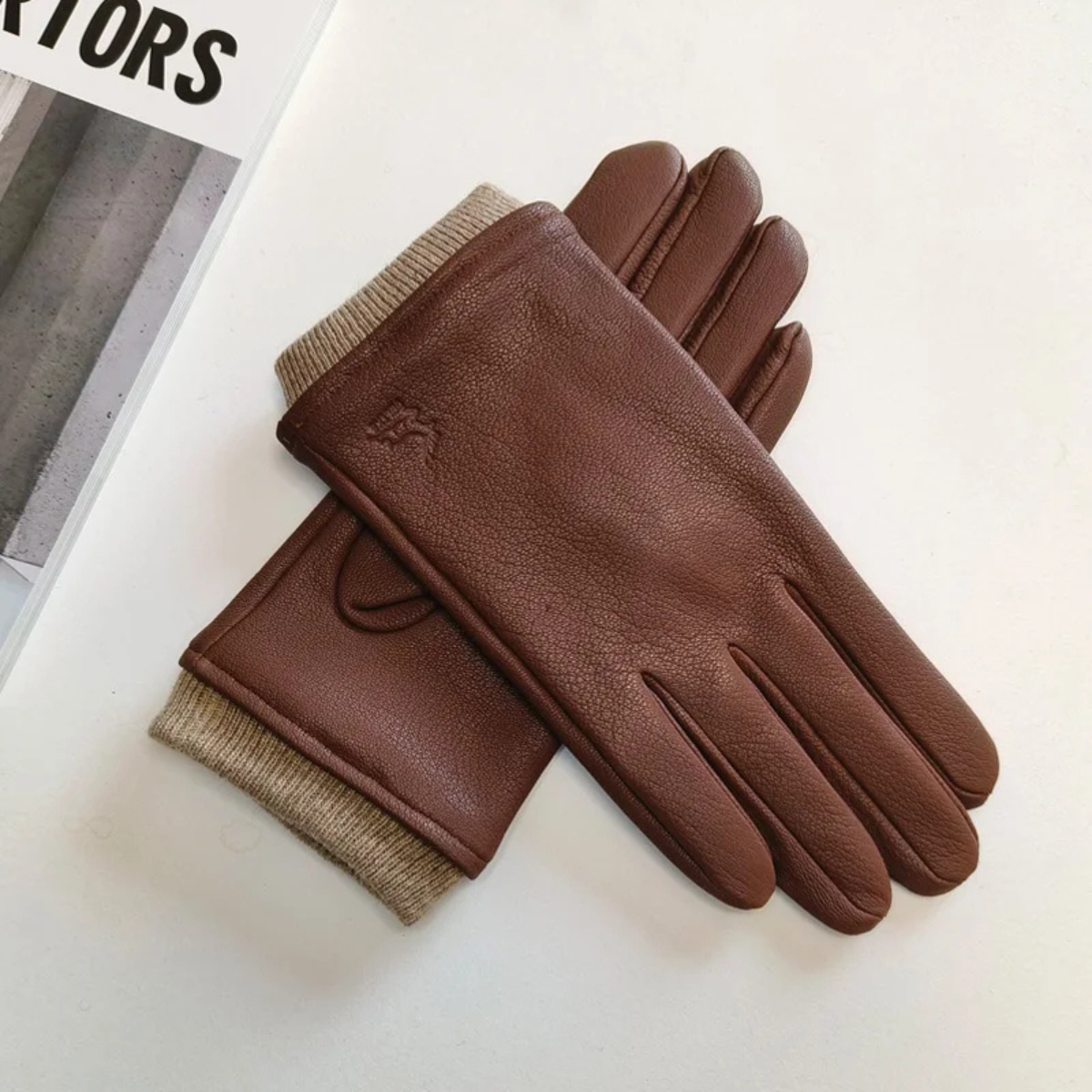 Rowan | Men's Leather Winter Gloves Brown Wool Lined