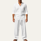 Dama Washington Sage men's linen lounge set cream button up shirt wide leg pants - view 2