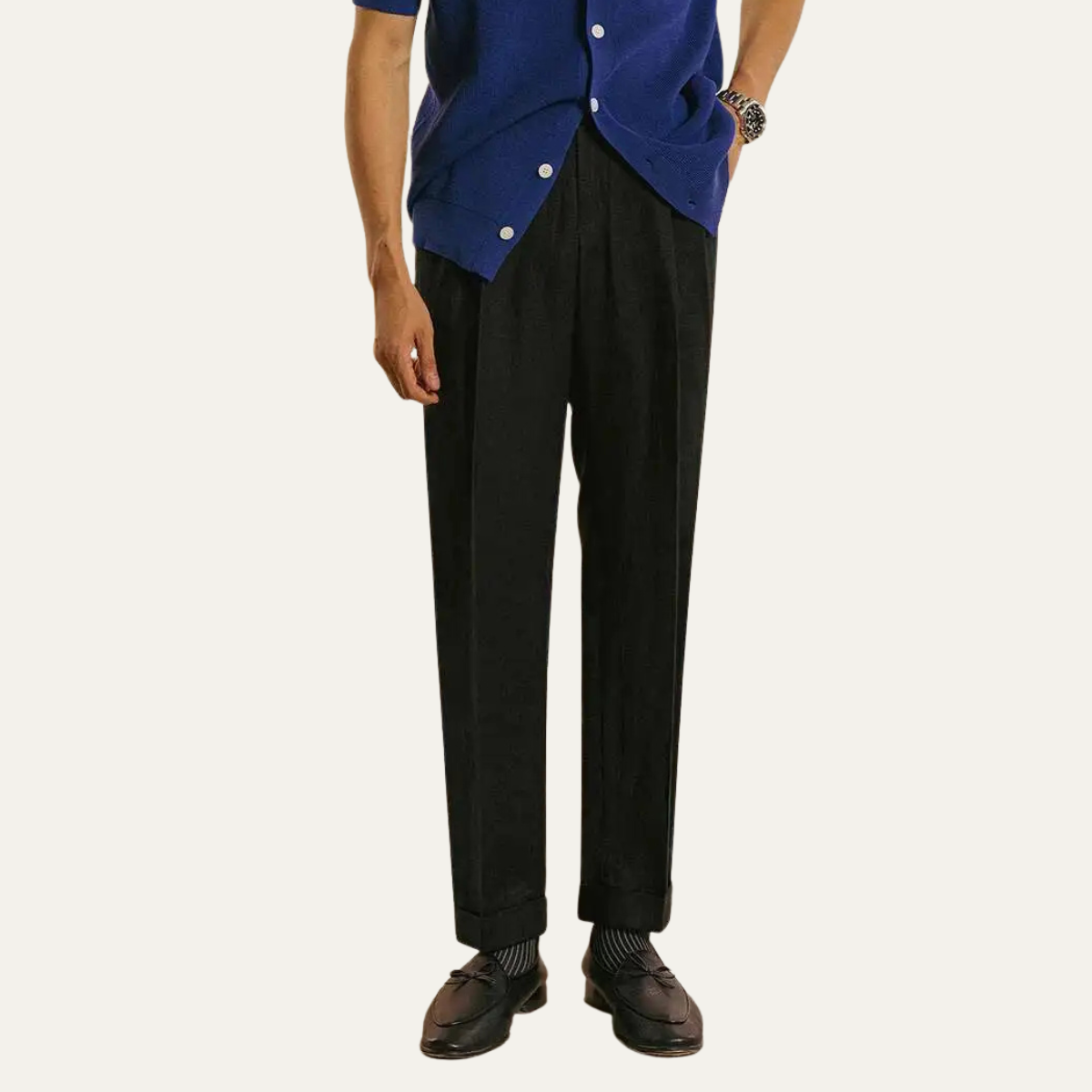 Ezra | Men's Pleated Linen Pants Cream