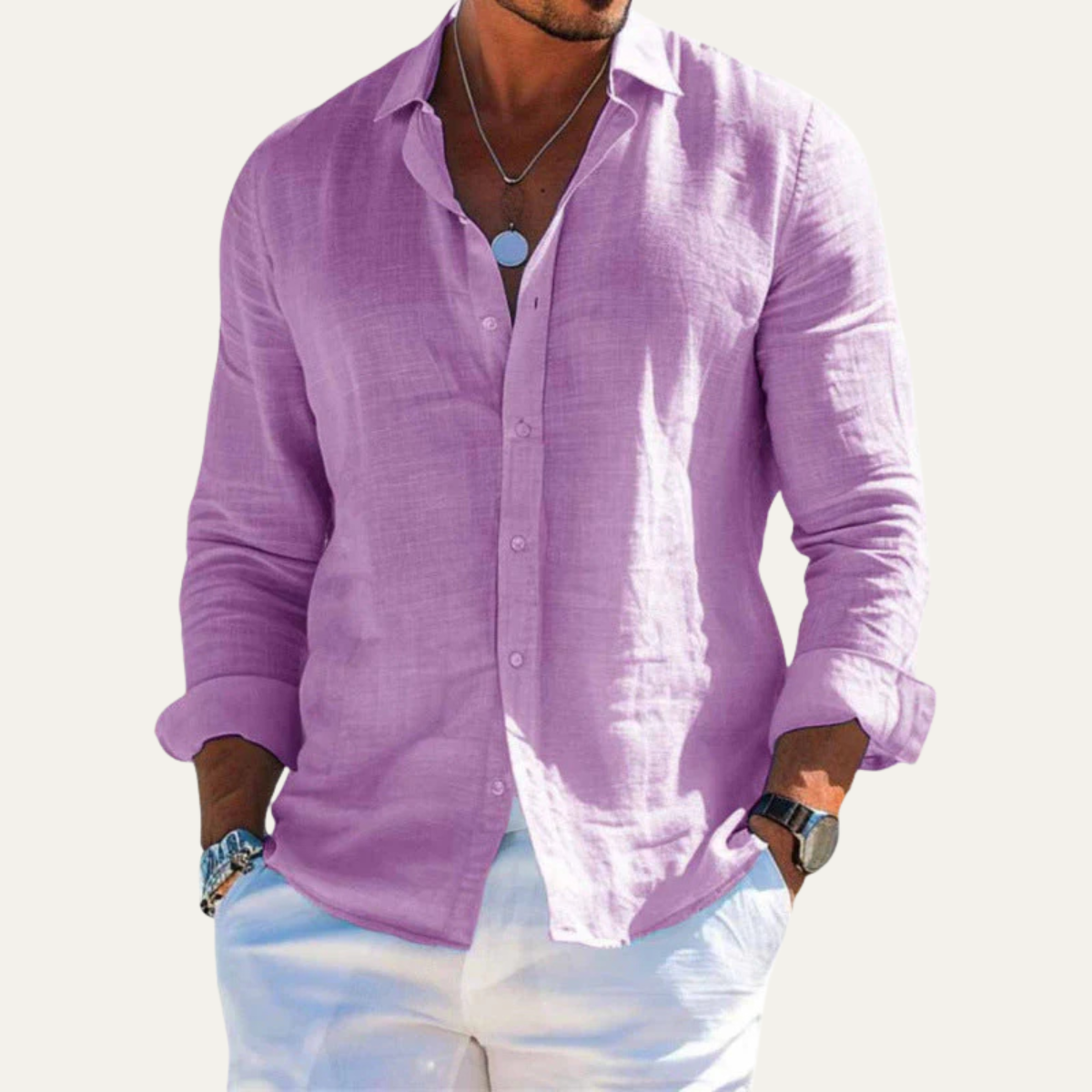 Callum | Men's Linen Shirt Navy Long Sleeve Button Up
