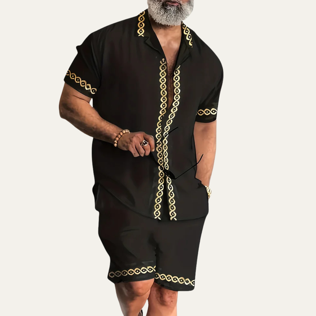 Axel | Men's Matching Set Teal Greek Key Short Sleeve Shirt Shorts