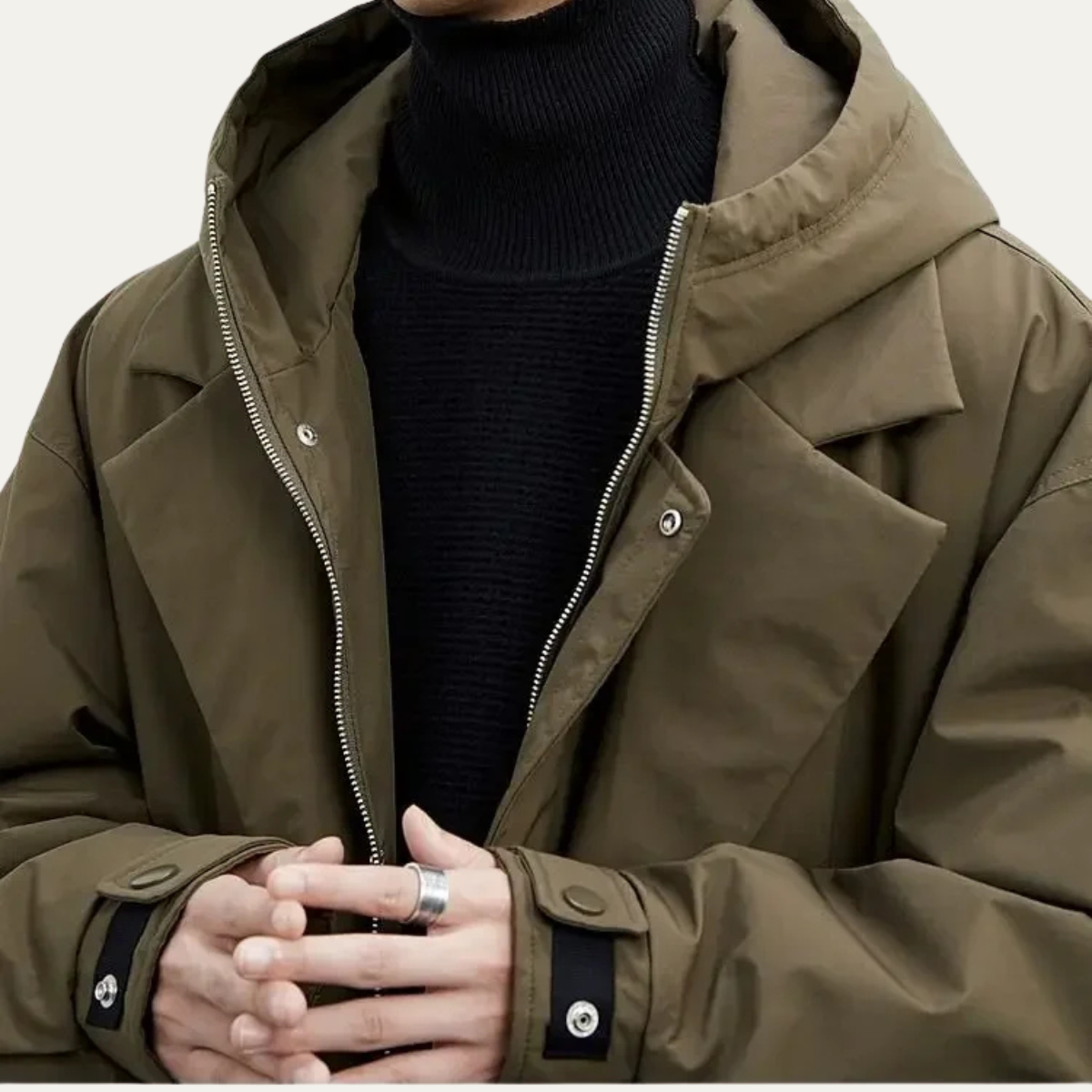 Voss | Men's Olive Puffer Parka Waterproof Long Coat Hooded