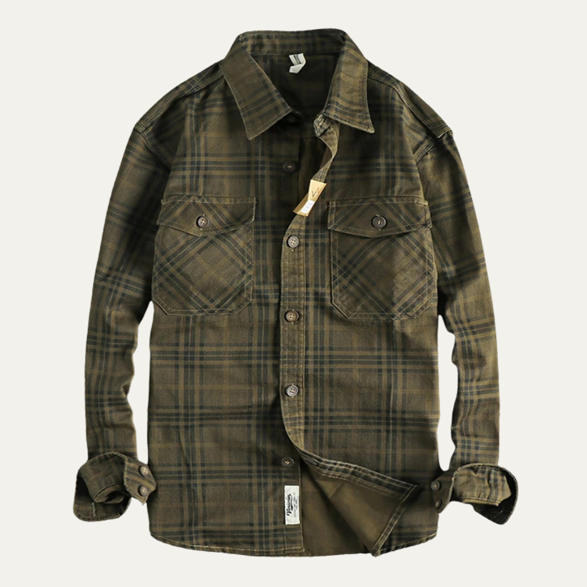 Beau | Men's Flannel Shirt Jacket Tan Plaid Long Sleeve