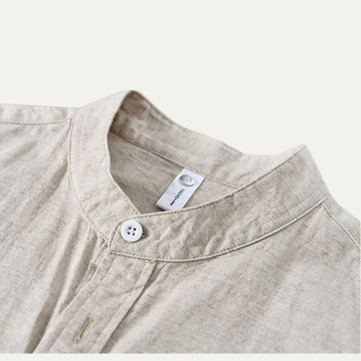 Otto | Men's Casual Linen Button Up Shirt Cream Mandarin Collar
