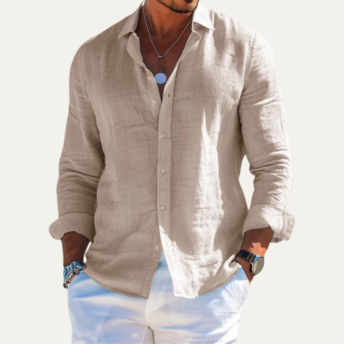 Callum | Men's Linen Shirt Navy Long Sleeve Button Up