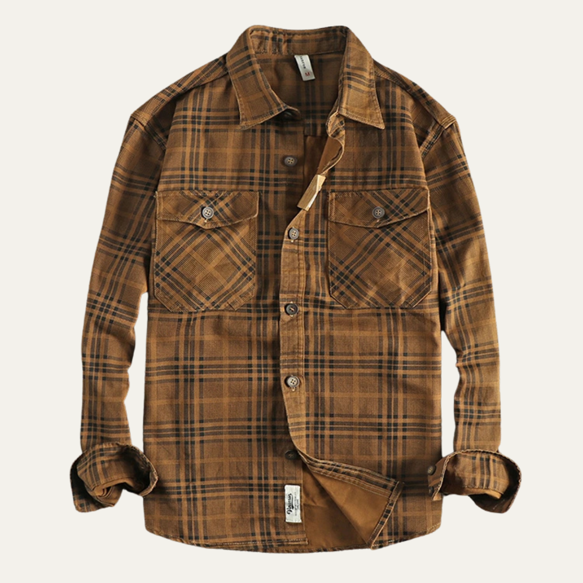 Beau | Men's Flannel Shirt Jacket Tan Plaid Long Sleeve