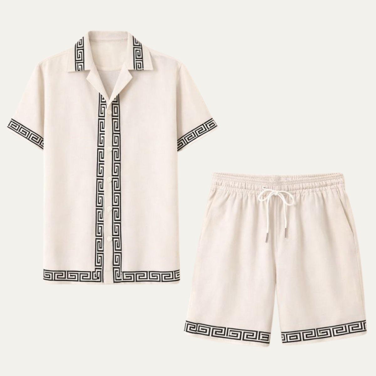 Axel | Men's Sweatsuit Cream Greek Key Print Short Sleeve