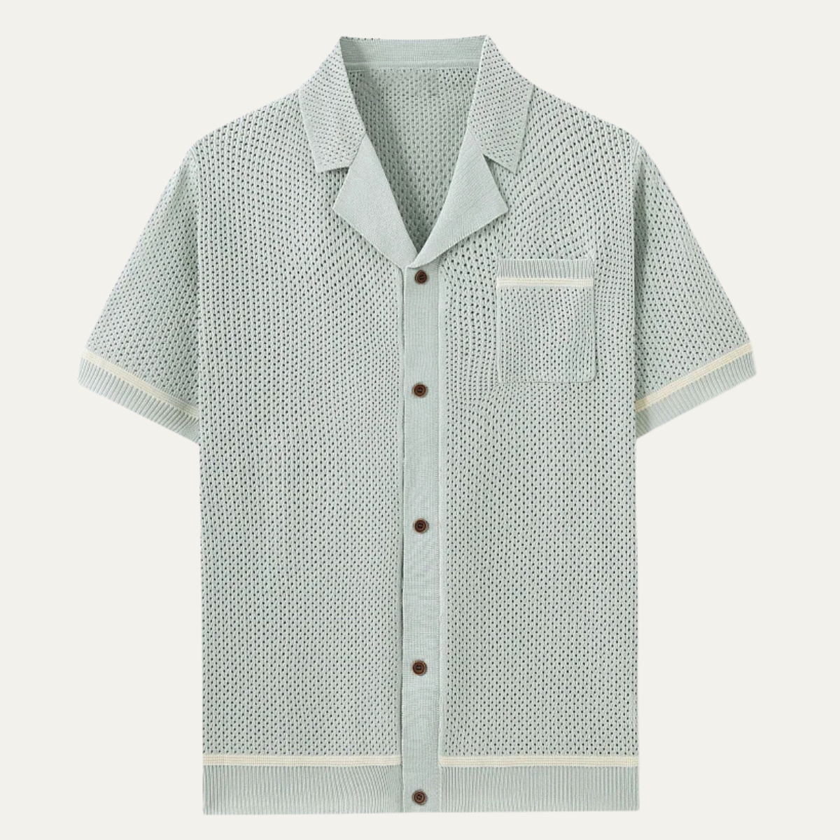 Kai | Men's Knit Button Up Shirt Light Green Short Sleeve