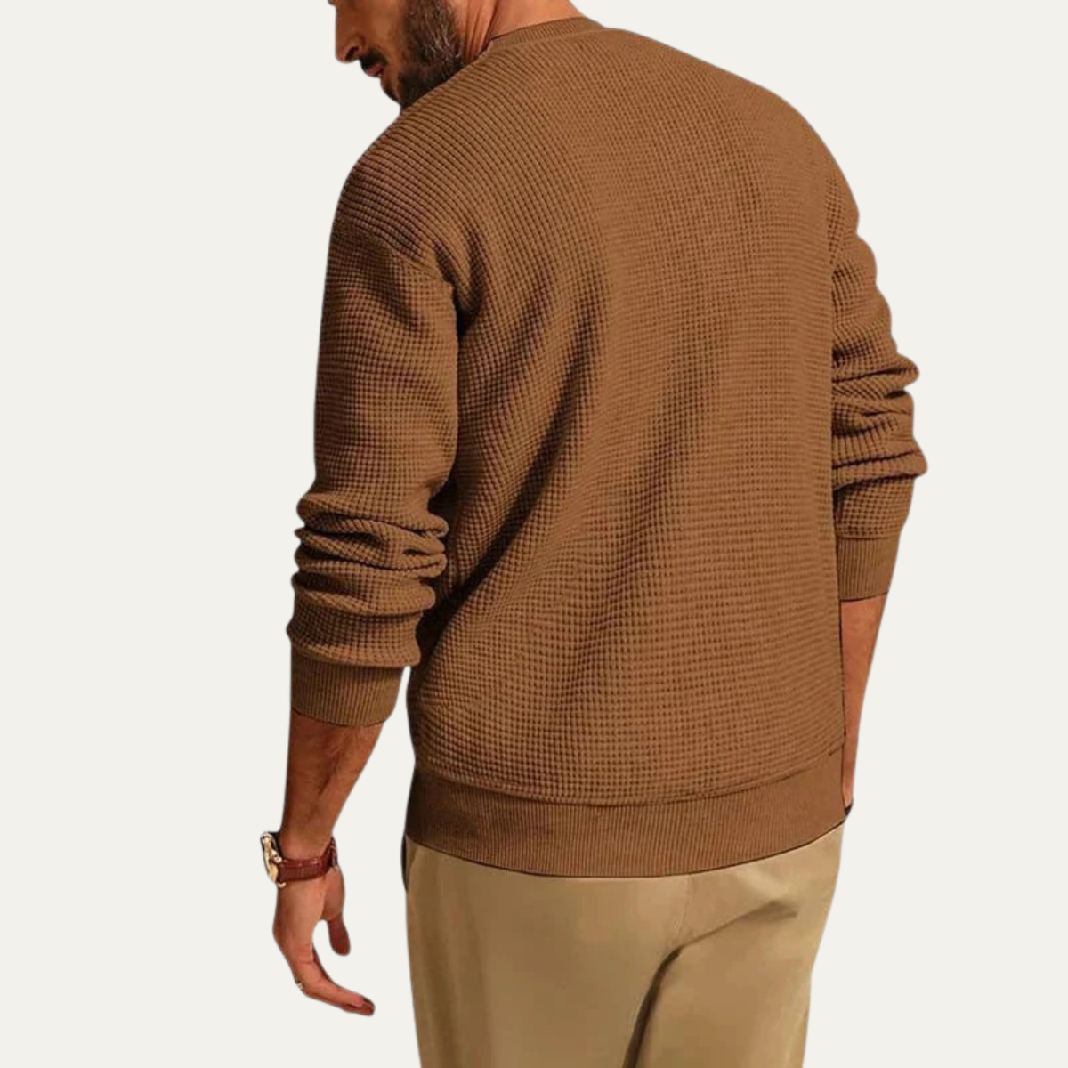 Bram | Men's Crew Neck Sweater Cream Textured Knit
