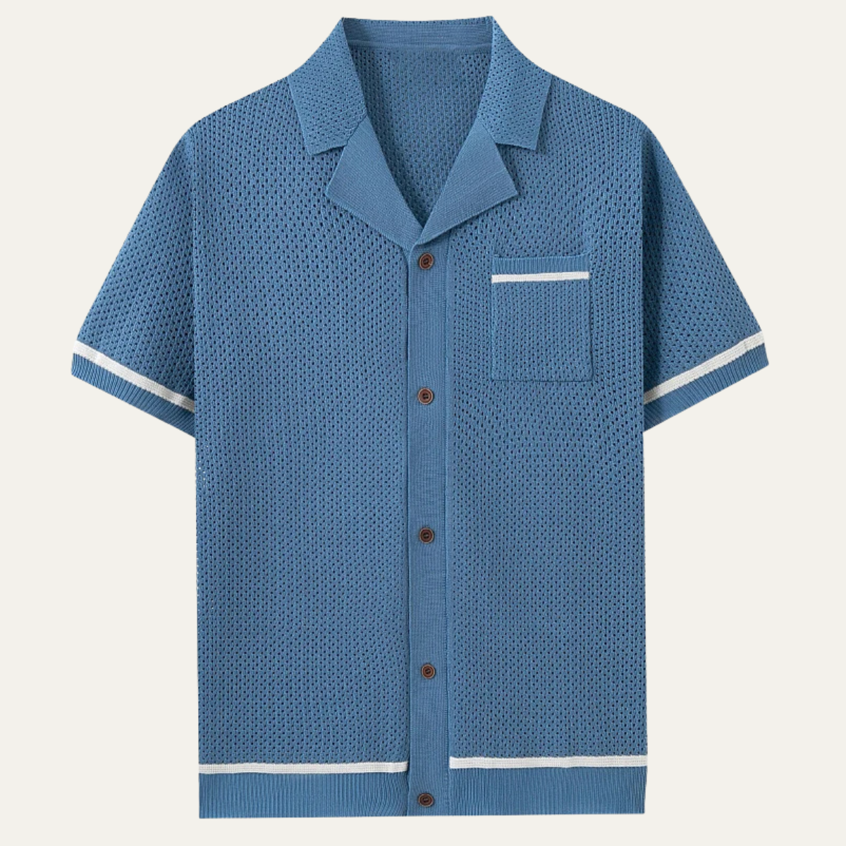 Kai | Men's Knit Button Up Shirt Light Green Short Sleeve